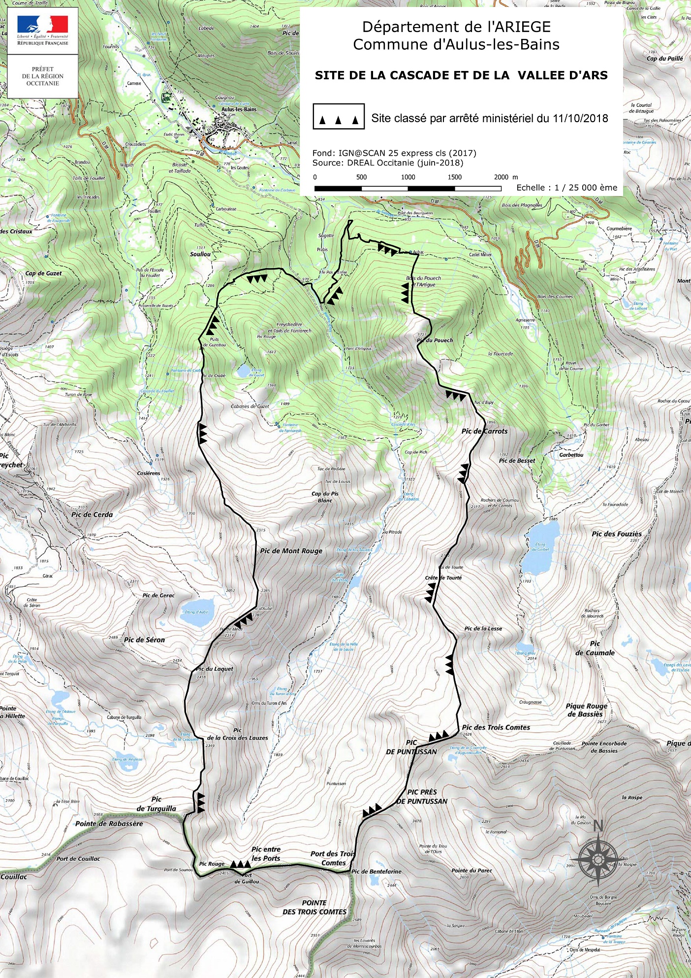 carte du site de la cascade et vallee d'Ars