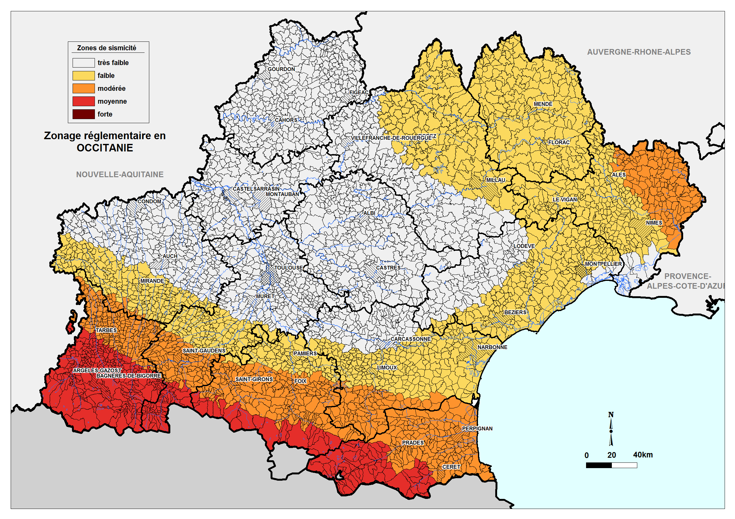 Carte de l'aléa sismique en Occitanie - 2017