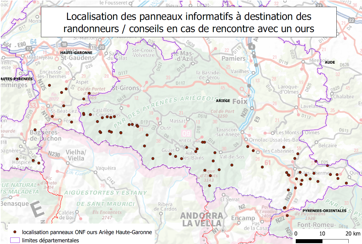 Carte des emplacement des panneaux ours sur le massif Carte des emplacement des panneaux ours sur le massif